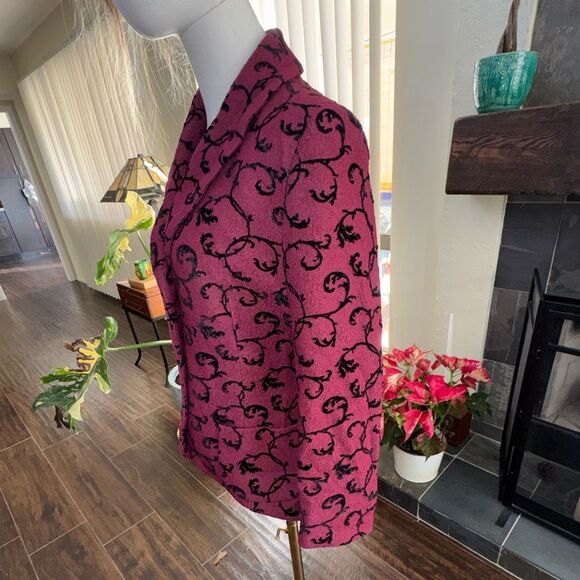 Pendleton Blazer Burgundy Black Flocked Scroll Wool Vintage High Low Sz S - Picture 8 of 15